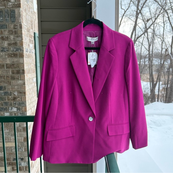 🆕🌸 Kasper Cerise Magenta One-Button Tailored Blazer Jacket Size 14W Office Work - Picture 3 of 16